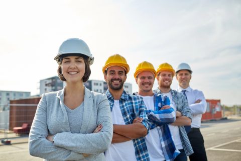 Happy builders and architect